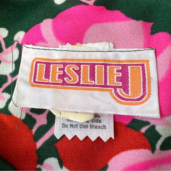 Vintage Leslie J Dress Size 9/10 Green Pink Floral Maxi Modest 70’s Mod Forest - Picture 3 of 10